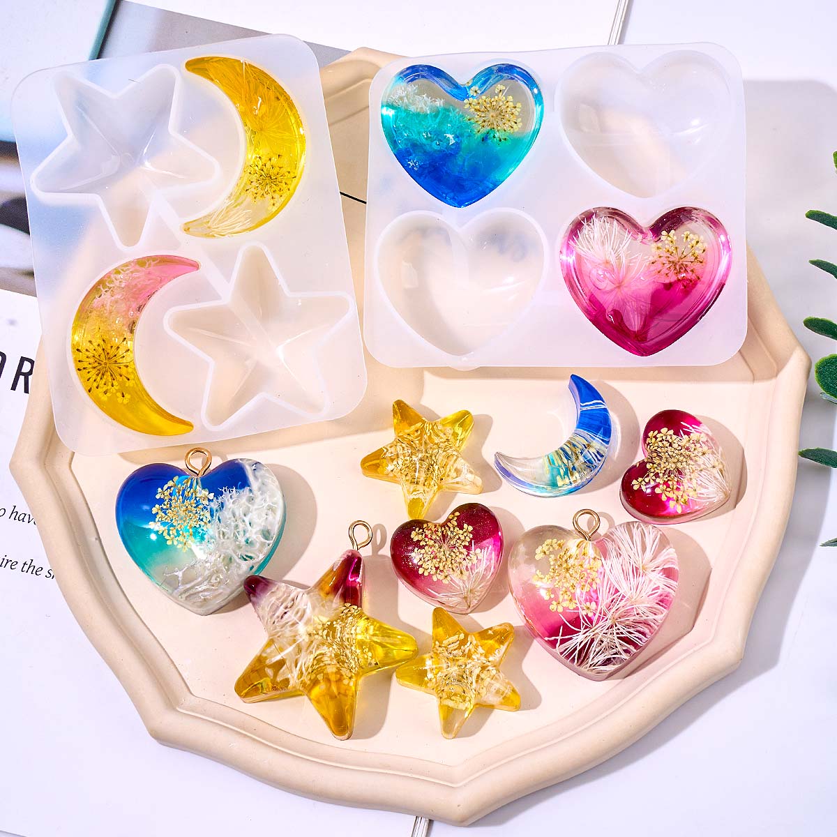 Resin Art Supplies - Heart Star Moon Pendant Silicone Mold