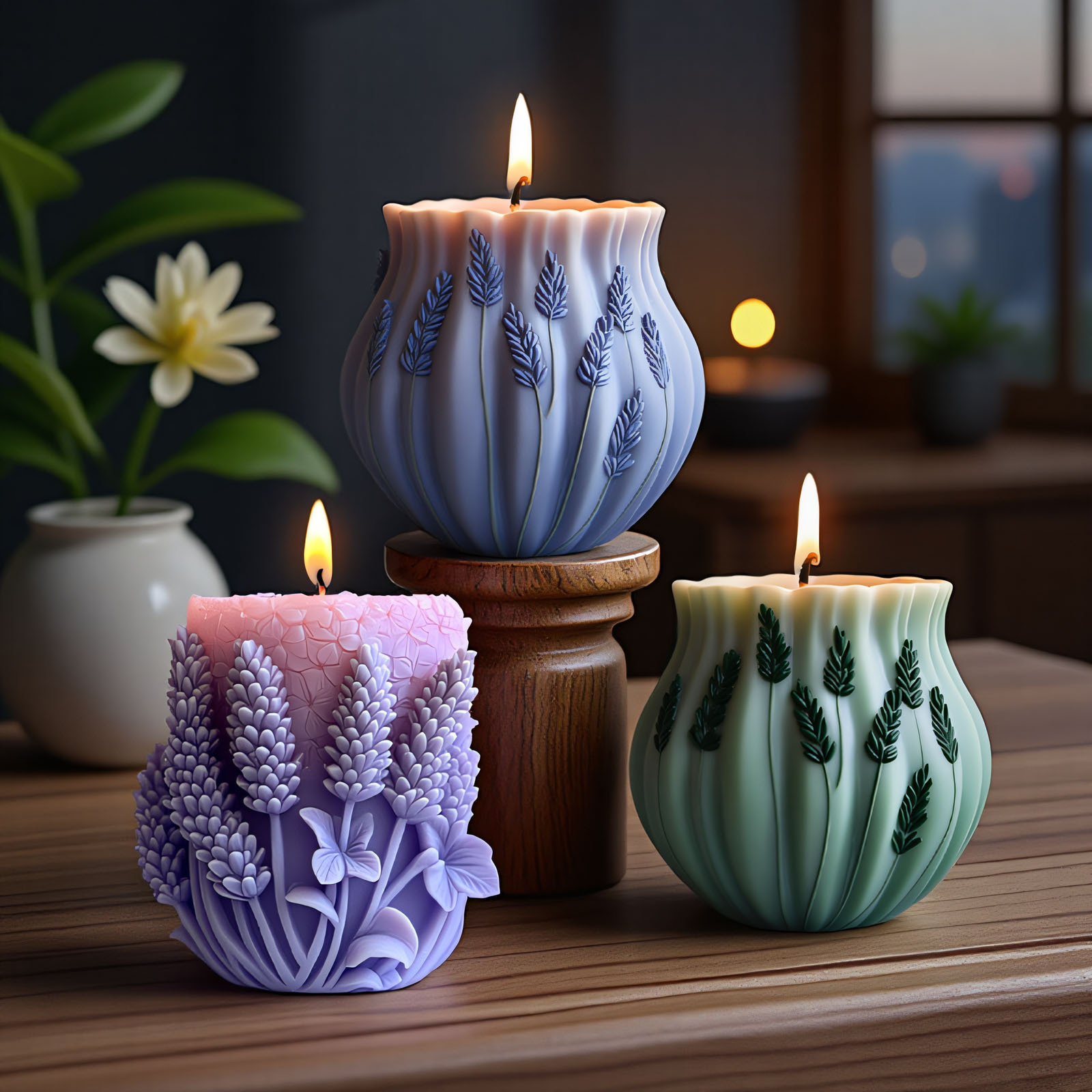 Resin Art Handmade - Lavender Silicone Candle Mold Cylinder Feather