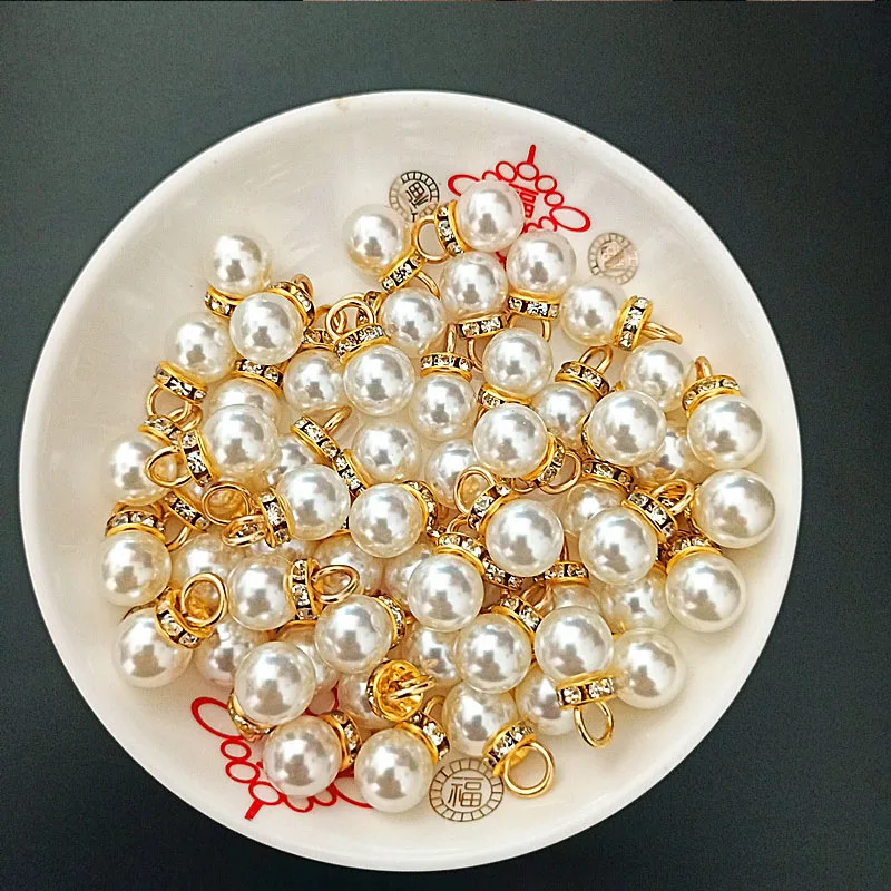 Resin Art For Anniversary Gift - 30Pcs Round Pearl Diamond Pendant Gold