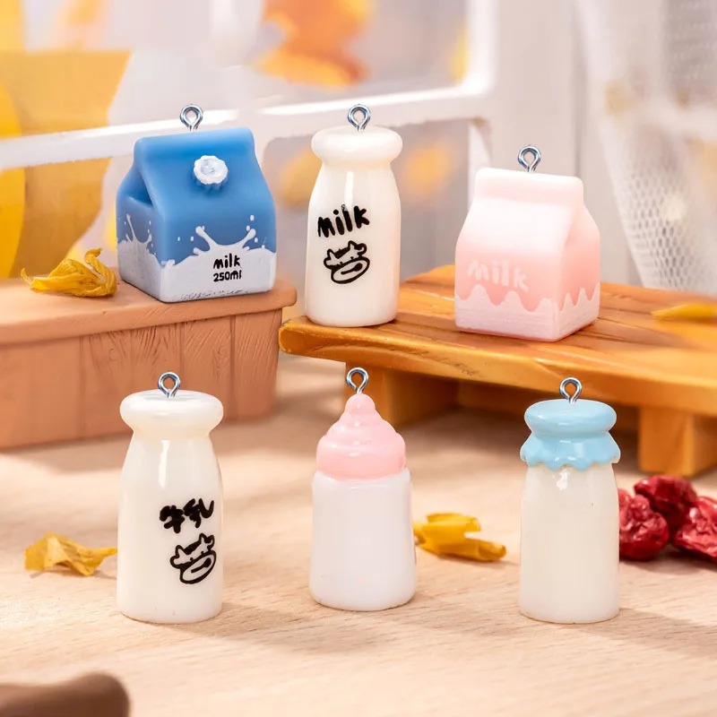 Resin Art Handmade - 10Pcs Mini Milk Bottle Resin Charms