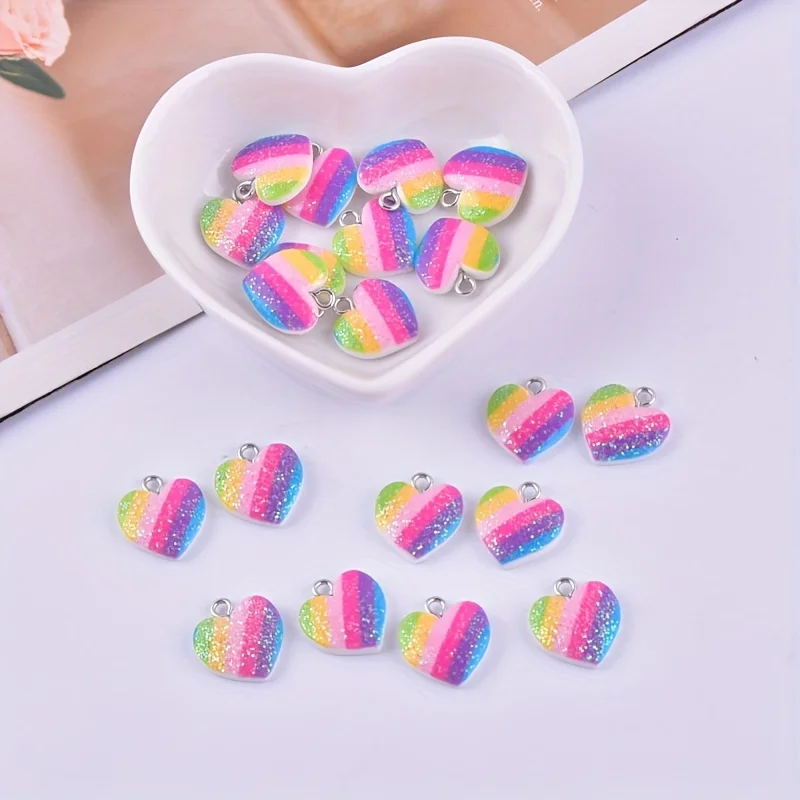 10Pcs Colorful Heart Resin Cha - Resin Art Handmade review and price